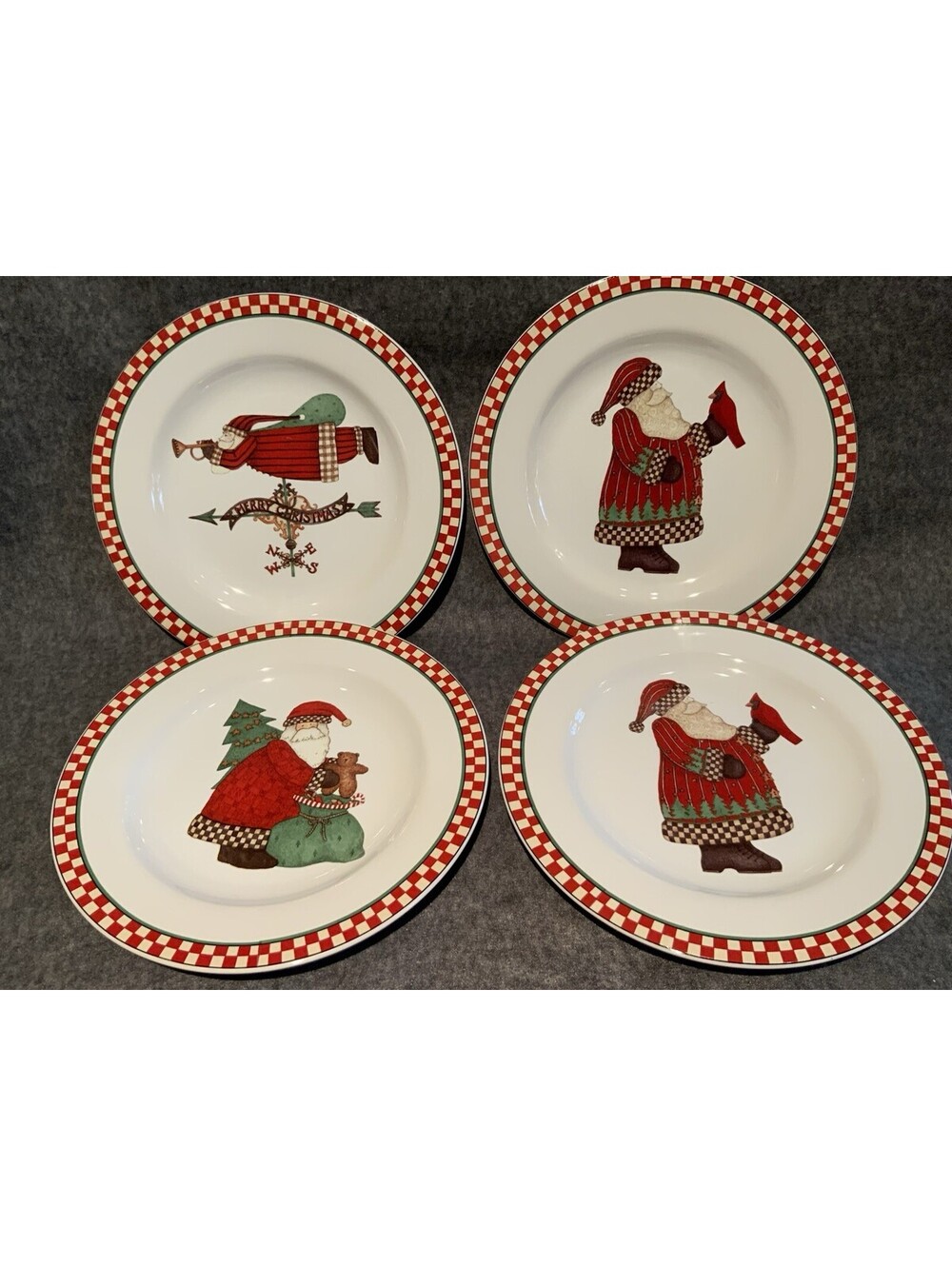 4 Vintage Stoneware 1998 Sakura ‘Magic of Santa’ 8.5”W Plates-design Debbie Mumm